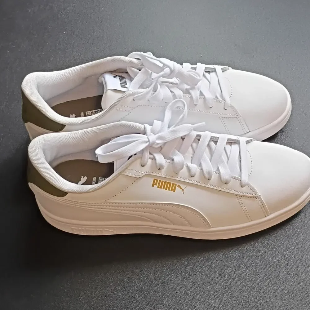 PUMA Men’s White/Green/Gold Low Top Lace-Up Athletic Sneakers New No Box